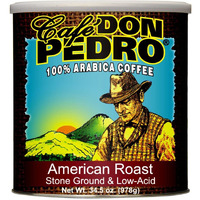 (6-Pack) Cafe Don Pedro American Roast Naturally Low Acid Coffee - Large Can For Coffee Lovers With Sensitive Stomachs - Delicious, Smooth Flavor, Medium Roast Stone Ground Coffee Total Of 12.94 Lbs Of Reduced Acidity Coffee