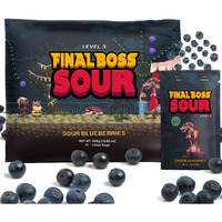 Final Boss Extremely Super Sour Candy, Natural Chewy Blueberry Gummies Made With Dried Fruit, Free Of Artificial Colors, Low Calorie Healthy Snack For Kids & Adults, 1.06Oz, 10 Pack (Lvl 3 Sourness)