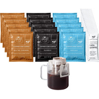 Copper Cow Coffee Vietnamese Pour Over Coffee With Sweetened Condensed Milk Creamer - Single-Serve And All-Natural Pre-Filled Coffee Filters - Classic, Vanilla, Salted Caramel Latte Flavors (15 Pack)