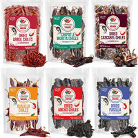 Dried Peppers 6 Pack Bundle - Ancho, Guajillo, Pasilla, Arbol, Chipotle, Cascabel (24Oz Total). By Amazing Chiles & Spices