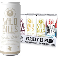Wild Bill's 12 Flavor Craft Soda Soft Drinks Variety Pack, Root Beer, Strawberry Cream, Cola, Black Cherry + More, Pure Cane Sugar, No High Fructose Corn Syrup, Caffeine Free, Gluten Free, Vegan (12 Oz, 12-Pack)