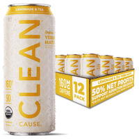 New! Clean Cause Lemonade & Tea Usda Organic Yerba Mate Tea (15.5Oz Cans, 12-Pack Case) Non-Carbonated, 160Mg Caffeine