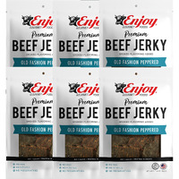 Enjoy Beef Jerky Old Fashion Peppered | 12 Oz (Pack Of 6) | Traditional Style | Usa Made | High Protein | Low Fat | Zero Trans Fat | No Preservatives | No Msg | No Nitrites | Resealable Bags