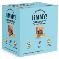 Jimmy! Chocolate Peanut Butter Protein Bars, 18G Protein, Low Sugar, 12 Count