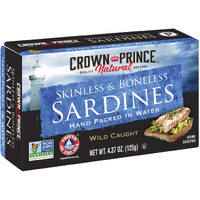 Crown Prince Natural Skinless & Boneless Sardines In Water, 4.37-Ounce Cans (Pack Of 12)