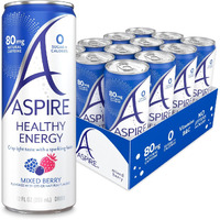 Aspire Mixed Berry, Healthy Energy Drink With Low Caffeine, No Sugar, Carbs, And Keto Friendly, 12 Pack
