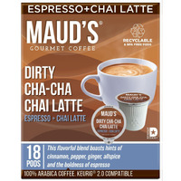 Maud's Espresso Chai Tea Latte Tea Pods, 18 Ct | Dirty Cha Cha Chai Latte Flavored Tea | Solar Energy Produced Recyclable Single Serve Chai Latte Pods Compatible With Keurig K-Cup Brewers