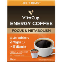 Vitacup Light Roast Coffee Pods With Vitamin B1, B5, B6, B9, B12 & D3 Infused For Energy & Metabolism In Recyclable Single Serve Pod Compatible With K-Cup Brewers Including Keurig 2.0, 64 Count