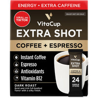 Vitacup Extra Shot Instant Coffee Packets With Espresso Shot, Red Eye    High Caffeine, Bold Dark Roast W/Vitamin B12, Antioxidants, Premium Instant Coffee In Single Serve Sticks, 24 Ct