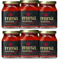 Mina Harissa Hot Sauce, Gourmet Moroccan Heat, Homestyle Spicy Red Chili Harissa Paste With Tangy Twist, 10 Oz (Pack Of 6) Harissa Sauce, Excite Your Senses With Mina Harissa Seasoning