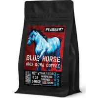 Farm-Fresh: 100% Kona Coffee - Peaberry Medium Roast - Arabica Whole Beans - 12 Oz Bag - Blue Horse 100% Kona Coffee From The Big Island Of Hawaii