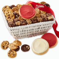 Mrs. Fields - Sweet Sampler Cookie And Brownie Basket, Assorted With 24 Nibblers Bite-Sized Cookies, 18 Brownie Bites, And 3 Frosted Cookies (45 Count)