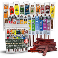 Buffalo Bob's Wild Game Meat Snacks (24 Pack), Beef Jerky Assortment Pack Of Flavorful Strips & Sticks, Exotic Jerky Gift Baskets For Men, Meat Variety Pack For Valentines & Christmas, Meat Bouquet