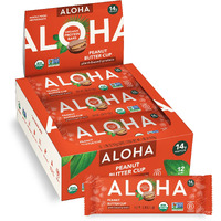Aloha Organic Plant Based Protein Bars - Peanut Butter Cup Bar - 12 Bars, Vegan, Low Sugar, Gluten-Free, Low Carb, Non-Gmo, No Stevia, No Erythritol