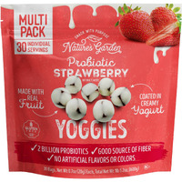 Nature's Garden Probiotic Strawberry Yoggies, 21Oz (30 X 0.7Oz), Yoggie Bites Strawberry Strawberry Yogurt Covered Snack Pack, High Fiber, Delicious Real Fruit Pieces, No Artificial Ingredients, Healthy Snack For Adults