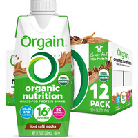 Orgain Organic Nutritional Protein Shake, Iced Caf   Mocha - 16G Grass Fed Whey Protein, Meal Replacement, 20 Vitamins & Minerals, Fruits & Vegetables, Gluten Free, Non-Gmo, 11 Fl Oz (12 Pack)