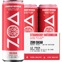 Zoa Zero Sugar Energy Drinks, Strawberry Watermelon - Sugar Free With Electrolytes, Healthy Vitamin C, Amino Acids, Essential B-Vitamins, And Caffeine From Green Tea - 12 Fl Oz (12-Pack)