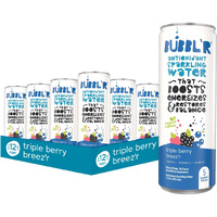 Bubbl'R Triple Berry Breez'R, Antioxidant Sparkling Water With Natural Caffeine, 0G Sugar, Gluten Free, All Natural Flavors, 12 Fl Oz Cans, 12 Count