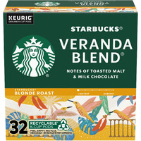 Starbucks K-Cup Coffee Pods, Starbucks Blonde Roast Coffee, Veranda Blend, 100% Arabica, 1 Box (32 Pods)