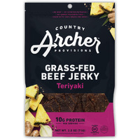 Country Archer Grass Fed Beef Jerky - Beef Jerky Snack Pack, Teriyaki Beef Jerky Bulk, Individual Beef Jerky Pack, Gluten Free Protein Snack - Teriyaki Flavor, 2.5 Oz (Pack Of 4)