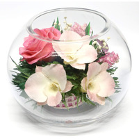 Fiora Flower | Long Lasting Real Roses And Orchids | Lasts Up To 5 Years | Anniversary Floral Arrangement | Unique Present Gift (Round Vase)