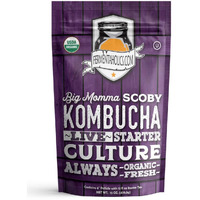 Fermentaholics Big Momma Kombucha Scoby With Twelve Ounces Of Starter Tea - Live Kombucha Starter Culture | Extra Large 6"" Pellicle | Makes A One Gallon Batch | 1.5 Cups Of Strong Mature Starter Tea