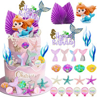 Lukinuo Mermaid Cake Toppers 24Pcs Little Mermaid Figurine Under The Sea Cake Topper Seaweed Palm Leaves Bubble Starfish Shell Mermaid Tail Cake Decorations For Mermaid Theme Princess Birthday Party