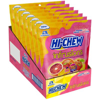 Hi-Chew Infrusions, 7 Mini Stand Up Pouches, 4.24Oz Each | Juicy Blood Orange Stawberry Peach | Unique Fun Soft & Chewy Taffy Candy | Immensely Juicy Fruit Flavors | Individually Wrapped For Sharing