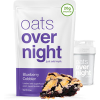 Oats Overnight - Blueberry Cobbler - Vegan, 20G Protein, High Fiber Breakfast Shake - Gluten Free, Non Gmo Oatmeal (2.5 Oz Per Meal) (8 Pack + Blenderbottle)