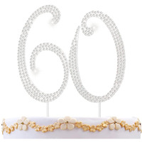 60Th Birthday Decorations Women 60 Cake Topper 60Th Birthday Cake Topper Silver Rhinestone Diamond Bling Anniversary Wedding Cake Decoration Perfect Keepsake, Silver