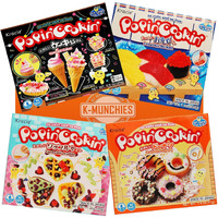 K-Munchies Kracie Popin Cookin Kits - 4 Pack Assorted Japanese Candy Making Kit Bundle - Gummy Sushi, Waffle, Cake Donut Diy Candy Kit - Easy To Follow Edible Experiments For Kids - Made In Japan