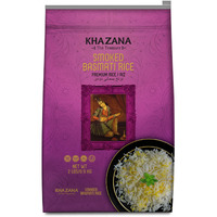 Authentic Smoked Basmati Rice By Khazana In 2 Lb Resealable Zipper Bag - Aromatic And Flavorful Indian Grain - Non-Gmo, Gluten Free, Kosher, Cholesterol Free