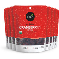Elan Organic Dried Cranberries, Whole Dried Cranberries, No Sulphites, No Fat, Non-Gmo, Vegan, Gluten-Free, Kosher, Dried Fruits, Healthy Snacks, 8 Pack Of 6.2 Oz