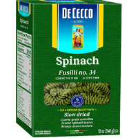 De Cecco Pasta, Spinach Fusilli No.34, 12 Oz (Pack Of 12) - Made In Italy, High In Protein & Iron, Bronze Die (Vkp0034)