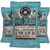 Pop Daddy Flavored Popcorn Gourmet | White Cheddar Flavor Popped Popcorn | Hand Seasoned Ruby Red Kernels Gluten Free Healthy Popcorn Snacks | 6Oz Popcorn Individual Bags | 3 Pack Popcorn Bag