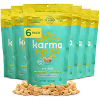 Sea Salt Wrapped Whole Cashews By Karma Nuts, Air Roasted With Natural Skins, 2X More Fiber, Whole 30, Peanut-Free Facility, Kosher, Everyday Nut Snack, 7Oz Resealable Bag - 6 Pack