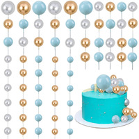 Gyufise 30Pcs Mini Balloon Cake Topper Foam Ball Cake Picks Decorations Faux Pearl Balls Diy Cake Topper Decoration For Baby Shower Wedding Anniversary Birthday Party Supplies Gold Silver Blue