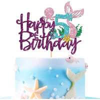 Roadsea Mermaid Happy 5Th Brithday Cake Topper - Under The Sea Theme Girl Kid Five Birthday Cake Supplies/Ocean World 5Th Mermaid Birthday Party Decoration - Purple Glitter (5Th)