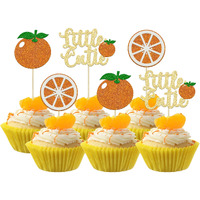 24Pcs Little Cutie Cupcake Toppers Glitter Orange Cupcake Picks Citrus Theme Baby Shower Decorations For Cutie Kids Birthday Party Tangerine Theme Baby Shower Fruit Party Supplies
