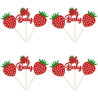 24Pcs Strawberry Oh Baby Cupcake Toppers Glitter Fruit Theme Babyshower Strawberry Cupcake Picks For Gender Reveal Baby Shower Kids Boys Girls Birthday Party Cake Decorations Supplies