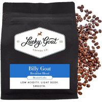 Lucky Goat Breakfast Blend Whole Bean Coffee - Billy Goat - Light Body, Low Acidity, Morning Cup, Smooth And Mild - Medium Roast, 12 Ounce Bag