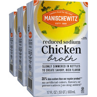 Manischewitz Reduced Sodium Chicken Broth 17Oz (3 Pack), Flavorful, Kettle Cooked, Slowly Simmered