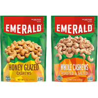 Emerald Nuts Combo (Variety Pack) Featuring Whole Cashews & Honey Glazed Cashews | 5 Oz Resealable Bags | Kosher Certified, Non-Gmo, Contains No Artificial Preservatives, Flavors Or Synthetic Colors
