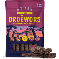 Ayoba Spicy Droewors Grass Fed Beef Paleo Sticks (4 Ounce, Pack Of 1) Keto Friendly, Air-Dried Grass Fed Beef Snack - Gluten Free, Nitrate Free, No Sugar, Meat Snacks
