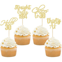 Gyufise 48 Pack Gold Glitter Hello 30 Cupcake Toppers Glitter Thirty Cheers To 30 Straight Outta 1994 Cupcake Picks For 30Th Birthday Anniversary Party Cake Decorations Supplies