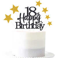 Pargleev Glittery 18Th Happy Birthday Cake Topper With Star,Personalised 18 Birthday Cake Toppers Party Decorations Party Supplies For Boys Girls Black Gold