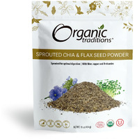 Organic Traditions Sprouted Chia And Flax Seed Powder Organic Chia And Organic Flax For Plant Based Non-Gmo Superfood 454G/16Oz Bag