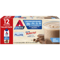 Atkins Milk Chocolate Delight Protein Shake, 15G Protein, Low Glycemic, 2G Net Carb, 1G Sugar, Keto Friendly, 12 Count