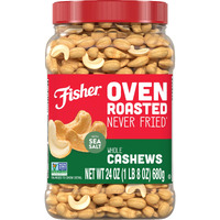 Fisher Oven Roasted Never Fried Whole Cashews, 24 Ounces (Pack Of 1), Snacks For Adults, Made With Sea Salt, No Added Oils, Artificial Ingredients Or Preservatives, Gluten Free, Vegan Protein, Bulk
