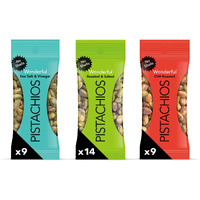Wonderful Pistachios No Shells, 3 Flavors Mixed Variety Pack Of 32 (0.75 Ounce), Roasted & Salted Nuts (14), Chili Roasted (9), Sea Salt & Vinegar (9), Protein Snacks, Office Snacks, Bulk Snacks